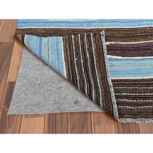 Load image into Gallery viewer, 6&#39;4&quot;x9&#39; Hand Woven Kilim Flat Weave Brown And Blue Mountain Design Organic Wool Reversible Oriental Rug FWR360246