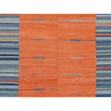Load image into Gallery viewer, 6&#39;3&quot;x9&#39;2&quot; Hand Woven Sunburst And Stripes Design Flat Weave Kilim Organic Wool Reversible Oriental Rug FWR360288