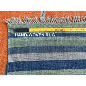 6'3"x9'2" Hand Woven Sunburst And Stripes Design Flat Weave Kilim Organic Wool Reversible Oriental Rug FWR360288