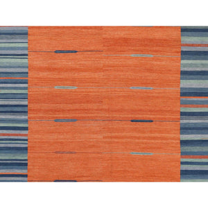 10'4"x14'2" Sunburst And Stripes Design Flat Weave Kilim Natural Wool Reversible Hand Woven Oriental Rug FWR360300
