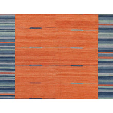 Load image into Gallery viewer, 10&#39;4&quot;x14&#39;2&quot; Sunburst And Stripes Design Flat Weave Kilim Natural Wool Reversible Hand Woven Oriental Rug FWR360300