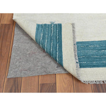 Load image into Gallery viewer, 9&#39;5&quot;x11&#39;9&quot; Hand Woven Aquamarine Stripe Design Flat Weave Kilim Handspun Wool Reversible Oriental Rug FWR360348