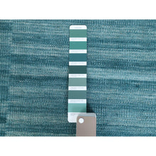 Load image into Gallery viewer, 9&#39;5&quot;x11&#39;9&quot; Hand Woven Aquamarine Stripe Design Flat Weave Kilim Handspun Wool Reversible Oriental Rug FWR360348