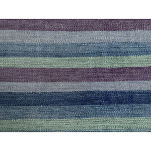 9'4"x12'1" Flat Weave Kilim Pure Wool Hand Woven Stripe Design Reversible Oriental Rug FWR360552