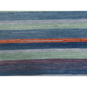 8'3"x10'1" Hand Woven Stripe Design Flat Weave Kilim Organic Wool Reversible Oriental Rug FWR360558