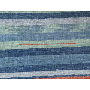 8'3"x10'1" Hand Woven Stripe Design Flat Weave Kilim Pure Wool Reversible Oriental Rug FWR360564