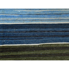 Load image into Gallery viewer, 8&#39;5&quot;x9&#39;10&quot; Flat Weave Kilim Pure Wool  Aqua And Brown Mountain Design Hand Woven Reversible Oriental Rug FWR360594