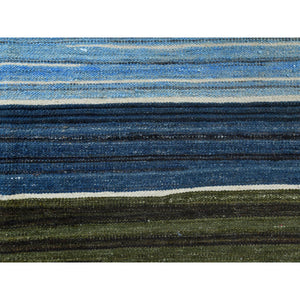 8'5"x9'10" Flat Weave Kilim Pure Wool  Aqua And Brown Mountain Design Hand Woven Reversible Oriental Rug FWR360594