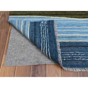 8'5"x9'10" Flat Weave Kilim Pure Wool  Aqua And Brown Mountain Design Hand Woven Reversible Oriental Rug FWR360594
