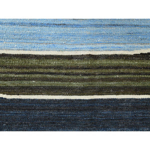 6'3"x8'9" Hand Woven Flat Weave Kilim Organic Blue And Brown Mountain Design Wool Reversible Oriental Rug FWR360624