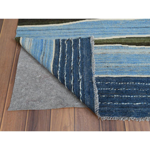 6'3"x8'9" Hand Woven Flat Weave Kilim Organic Blue And Brown Mountain Design Wool Reversible Oriental Rug FWR360624