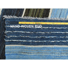Load image into Gallery viewer, 6&#39;3&quot;x8&#39;9&quot; Hand Woven Flat Weave Kilim Organic Blue And Brown Mountain Design Wool Reversible Oriental Rug FWR360624