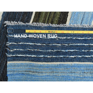 6'3"x8'9" Hand Woven Flat Weave Kilim Organic Blue And Brown Mountain Design Wool Reversible Oriental Rug FWR360624