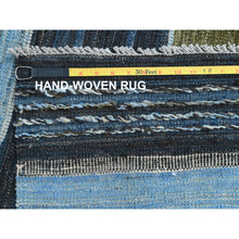 Load image into Gallery viewer, 10&#39;7&quot;x13&#39;8&quot; Blue And Brown Mountain Design Flat Weave Kilim Pure Wool Reversible Hand Woven Oriental Rug FWR360636