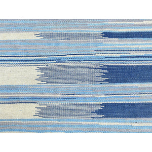 10'5"x13'10" Hand Woven Flat Weave Kilim Pure Nomadic Stripe Design Wool Reversible Oriental Rug FWR360648
