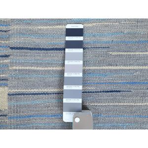10'5"x13'10" Hand Woven Flat Weave Kilim Pure Nomadic Stripe Design Wool Reversible Oriental Rug FWR360648