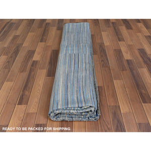 10'5"x13'10" Hand Woven Flat Weave Kilim Pure Nomadic Stripe Design Wool Reversible Oriental Rug FWR360648