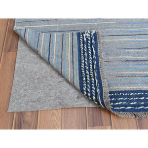 9'6"'x12' Hand Woven Nomadic Stripe Design Flat Weave Kilim Organic Wool Reversible Oriental Rug FWR360678