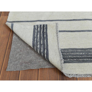 8'2"x9'10" Hand Woven Avant-garde Stripe Design Flat Weave Kilim Organic Wool Reversible Oriental Rug FWR360726