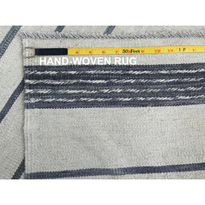 8'2"x9'10" Hand Woven Avant-garde Stripe Design Flat Weave Kilim Organic Wool Reversible Oriental Rug FWR360726