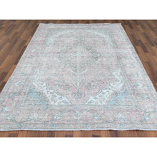 Load image into Gallery viewer, 6&#39;8&quot;x9&#39;8&quot; Red Clean Pure Wool Shabby Chic Worn Down Old Persian Tabriz Medallion Design Distressed Hand Knotted Oriental Rug FWR361098