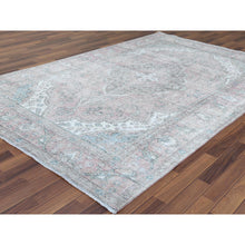 Load image into Gallery viewer, 6&#39;8&quot;x9&#39;8&quot; Red Clean Pure Wool Shabby Chic Worn Down Old Persian Tabriz Medallion Design Distressed Hand Knotted Oriental Rug FWR361098