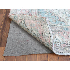 6'8"x9'8" Red Clean Pure Wool Shabby Chic Worn Down Old Persian Tabriz Medallion Design Distressed Hand Knotted Oriental Rug FWR361098