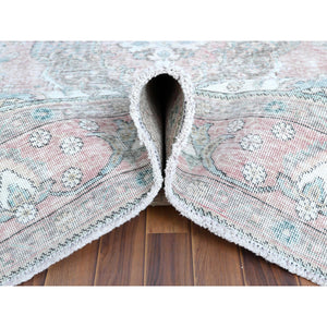 6'8"x9'8" Red Clean Pure Wool Shabby Chic Worn Down Old Persian Tabriz Medallion Design Distressed Hand Knotted Oriental Rug FWR361098