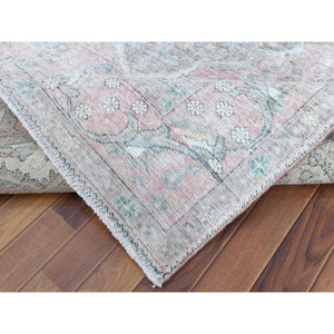 6'8"x9'8" Red Clean Pure Wool Shabby Chic Worn Down Old Persian Tabriz Medallion Design Distressed Hand Knotted Oriental Rug FWR361098
