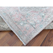 Load image into Gallery viewer, 6&#39;8&quot;x9&#39;8&quot; Red Clean Pure Wool Shabby Chic Worn Down Old Persian Tabriz Medallion Design Distressed Hand Knotted Oriental Rug FWR361098