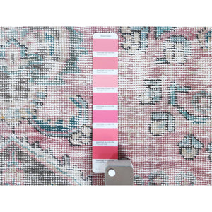 6'8"x9'8" Red Clean Pure Wool Shabby Chic Worn Down Old Persian Tabriz Medallion Design Distressed Hand Knotted Oriental Rug FWR361098