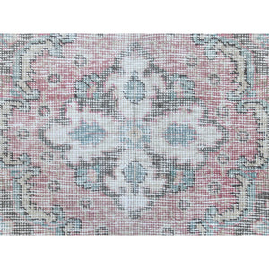 6'8"x9'8" Red Clean Pure Wool Shabby Chic Worn Down Old Persian Tabriz Medallion Design Distressed Hand Knotted Oriental Rug FWR361098