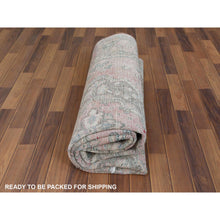 Load image into Gallery viewer, 6&#39;8&quot;x9&#39;8&quot; Red Clean Pure Wool Shabby Chic Worn Down Old Persian Tabriz Medallion Design Distressed Hand Knotted Oriental Rug FWR361098