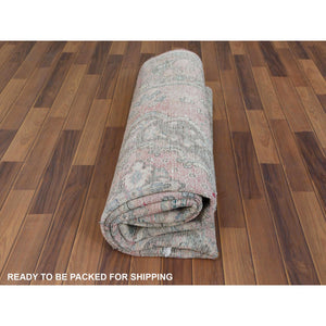 6'8"x9'8" Red Clean Pure Wool Shabby Chic Worn Down Old Persian Tabriz Medallion Design Distressed Hand Knotted Oriental Rug FWR361098