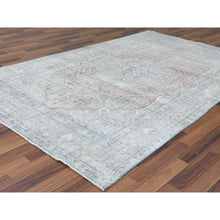 Load image into Gallery viewer, 6&#39;2&quot;x9&#39;7&quot; Red Clean Natural Wool Shabby Chic Distressed Old Persian Tabriz Medallion Design Hand Knotted Oriental Rug FWR361116