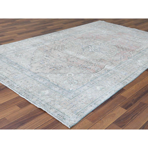 6'2"x9'7" Red Clean Natural Wool Shabby Chic Distressed Old Persian Tabriz Medallion Design Hand Knotted Oriental Rug FWR361116