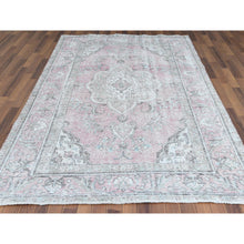 Load image into Gallery viewer, 6&#39;4&quot;x9&#39;6&quot; Red Clean Natural Wool Bohemian Distressed Old Persian Tabriz Medallion Design Hand Knotted Oriental Rug FWR361122