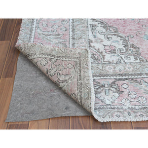 6'4"x9'6" Red Clean Natural Wool Bohemian Distressed Old Persian Tabriz Medallion Design Hand Knotted Oriental Rug FWR361122
