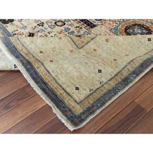 11'9"x14'3" Oversized Ivory Shiny Wool Super Fine Peshawar Mamluk Design with Denser Weave Even Pile Hand Knotted Oriental Rug FWR361692