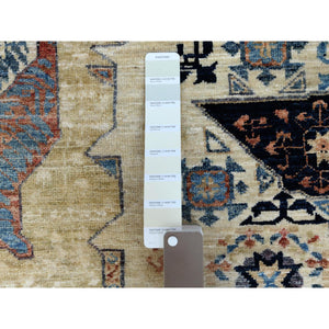 11'9"x14'3" Oversized Ivory Shiny Wool Super Fine Peshawar Mamluk Design with Denser Weave Even Pile Hand Knotted Oriental Rug FWR361692