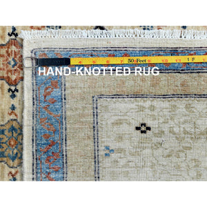 11'9"x14'3" Oversized Ivory Shiny Wool Super Fine Peshawar Mamluk Design with Denser Weave Even Pile Hand Knotted Oriental Rug FWR361692