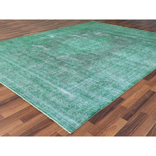 Load image into Gallery viewer, 9&#39;7&quot;x12&#39;5&quot; Hand Knotted Shades of Light Green Overdyed Clean Distressed Vintage Persian Kerman Organic Wool Oriental Rug FWR361830