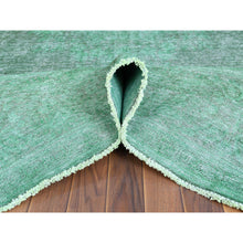 Load image into Gallery viewer, 9&#39;7&quot;x12&#39;5&quot; Hand Knotted Shades of Light Green Overdyed Clean Distressed Vintage Persian Kerman Organic Wool Oriental Rug FWR361830