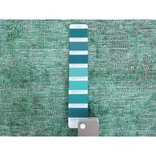 Load image into Gallery viewer, 9&#39;7&quot;x12&#39;5&quot; Hand Knotted Shades of Light Green Overdyed Clean Distressed Vintage Persian Kerman Organic Wool Oriental Rug FWR361830