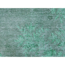 Load image into Gallery viewer, 9&#39;7&quot;x12&#39;5&quot; Hand Knotted Shades of Light Green Overdyed Clean Distressed Vintage Persian Kerman Organic Wool Oriental Rug FWR361830