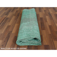 Load image into Gallery viewer, 9&#39;7&quot;x12&#39;5&quot; Hand Knotted Shades of Light Green Overdyed Clean Distressed Vintage Persian Kerman Organic Wool Oriental Rug FWR361830