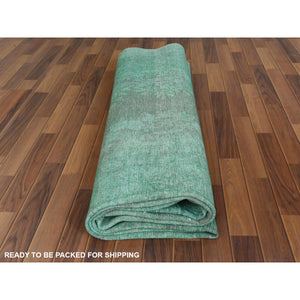 9'7"x12'5" Hand Knotted Shades of Light Green Overdyed Clean Distressed Vintage Persian Kerman Organic Wool Oriental Rug FWR361830