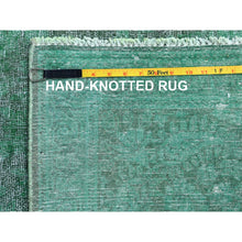Load image into Gallery viewer, 9&#39;7&quot;x12&#39;5&quot; Hand Knotted Shades of Light Green Overdyed Clean Distressed Vintage Persian Kerman Organic Wool Oriental Rug FWR361830