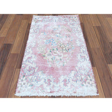 Load image into Gallery viewer, 1&#39;10&#39;x3&#39;4&quot; Red Washed Out Vintage Persian Kerman With Flower Design Sheared Low Pile Clean Hand Knotted Pure Wool Oriental Rug FWR362772