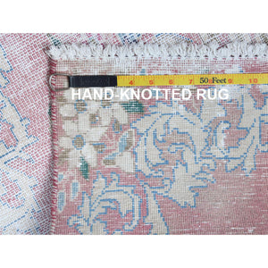 1'10'x3'4" Red Washed Out Vintage Persian Kerman With Flower Design Sheared Low Pile Clean Hand Knotted Pure Wool Oriental Rug FWR362772